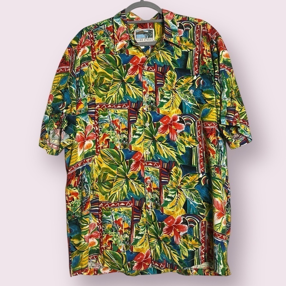 Cooke Street Green Tropical Hawaiian Shirt Large